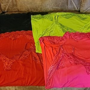 4 Lane Bryant lace trim camis. Pink,red,blk,green.